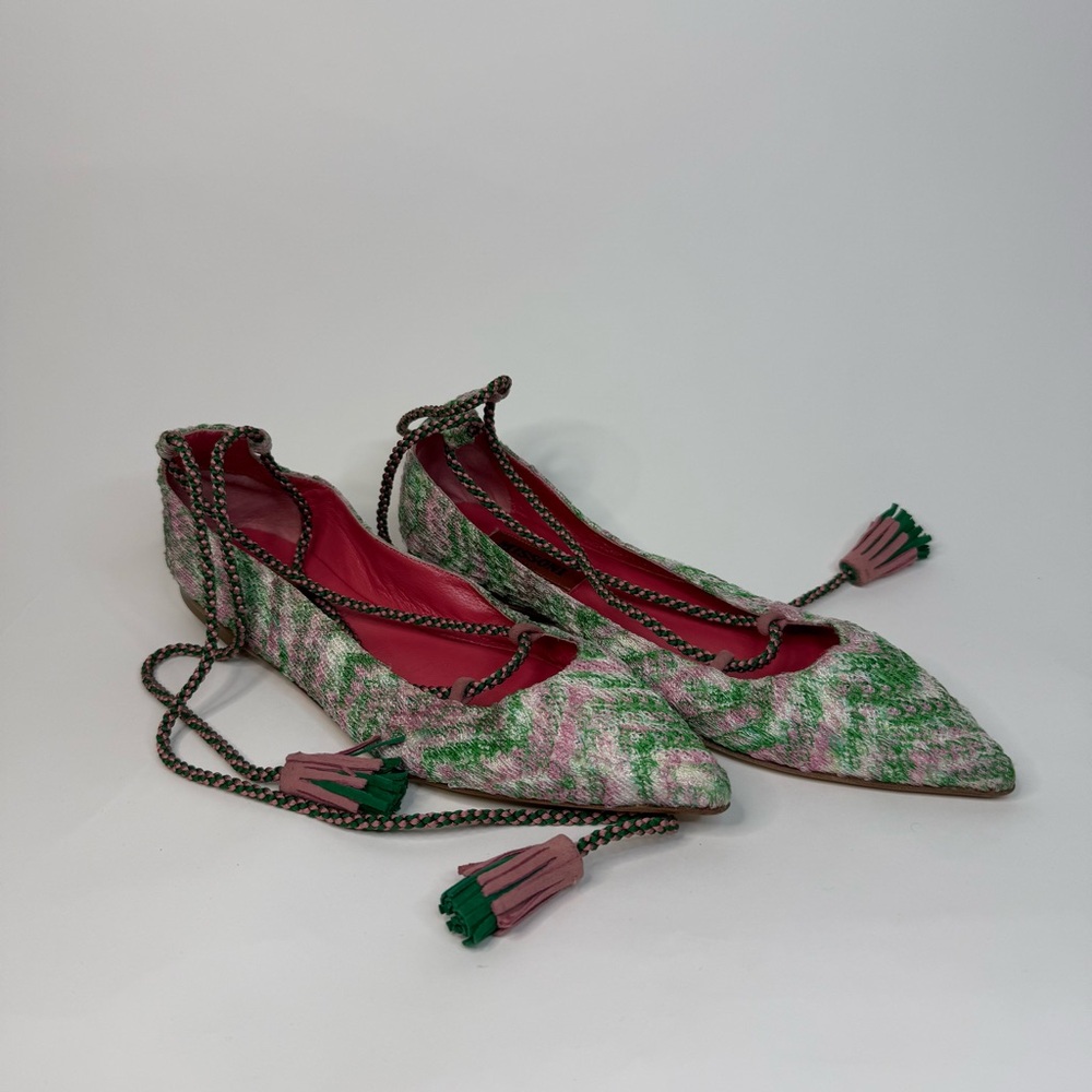 Missoni Women’s Woven Knit Leather Flats Shoes in Pink and Green
